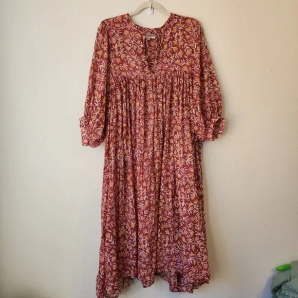 Daughters of India Women Kyra Midi Dress XL Floral Print Baloon Sleeve Bohemian - Picture 4 of 15